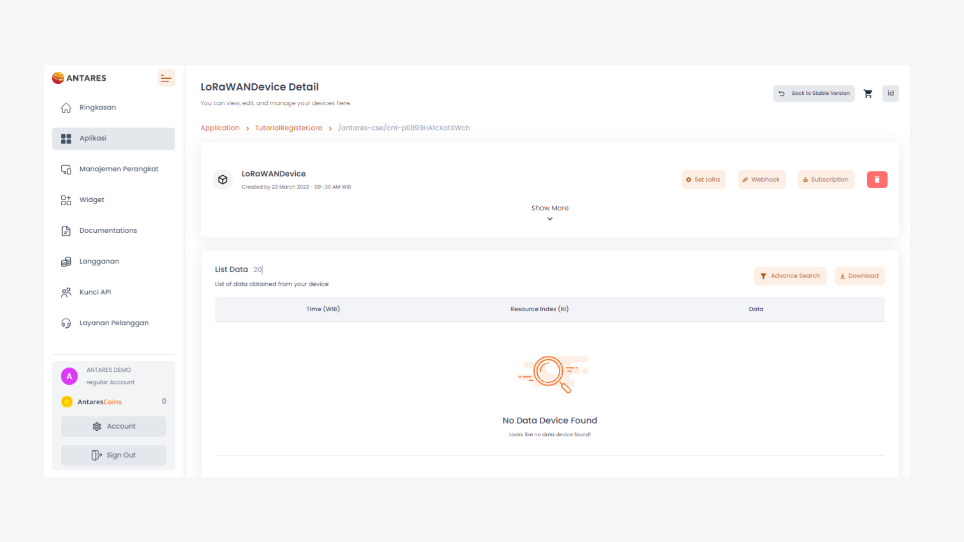 Register Perangkat LoRaWAN - Antares
